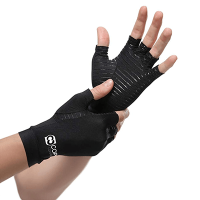 Two Hands Wearing Gloves by Copper Compression