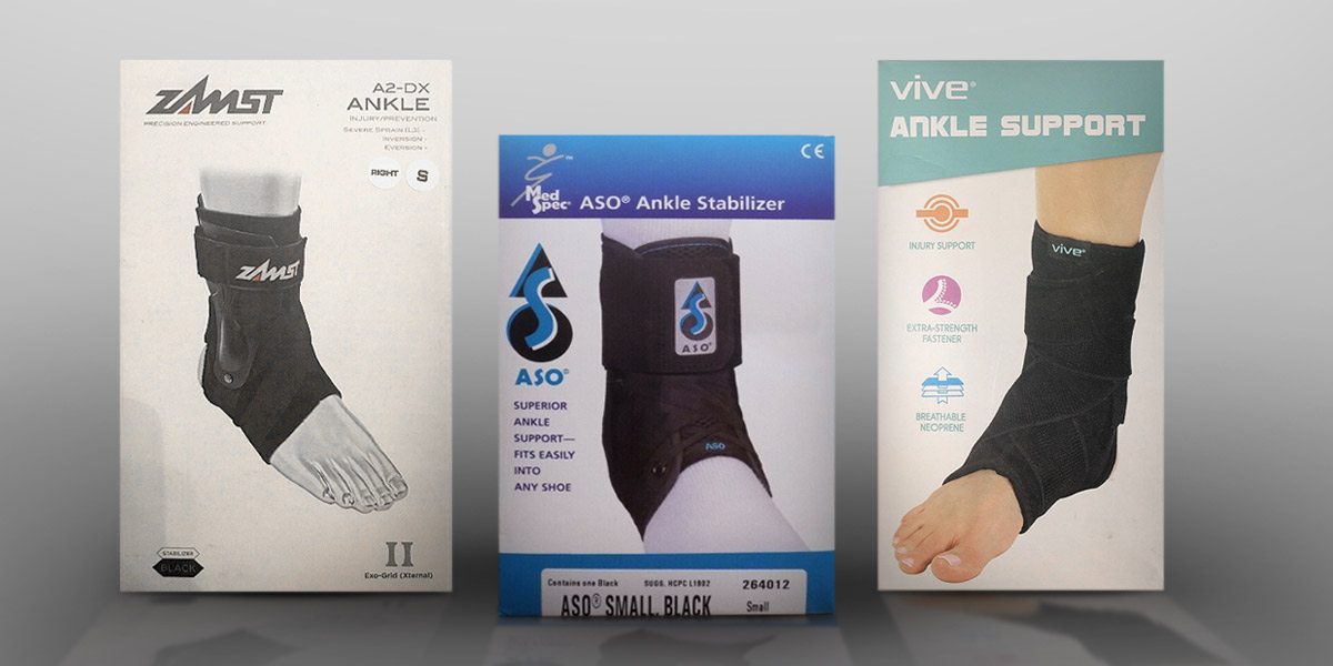Ankle brace to prevent rolling by Zamst, Med Spec and Vive